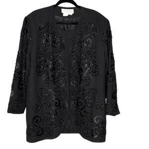 Vtg Orlando Rossi Blazer Jacket Beaded Scrolls Glam Whimsigoth Black Size 2X